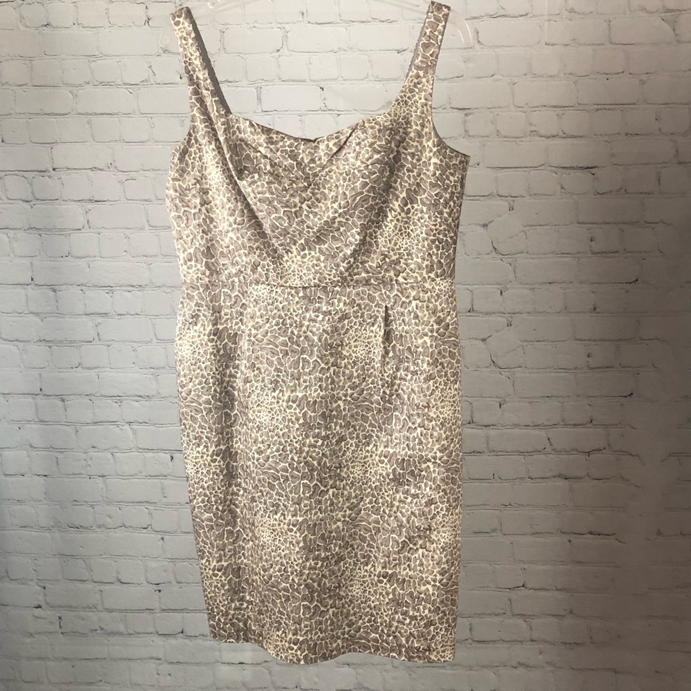 DRESS - Women's Antonio Melani beige colored animal print sheath dress. Size 14.